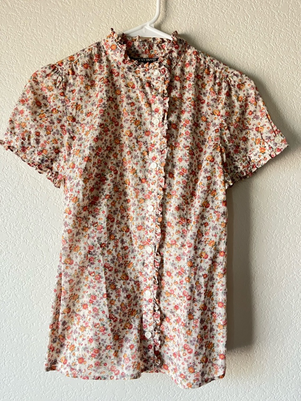 NWOT Lucky Brand Dainty Cottagecore Ruffle Floral Cotton Button Down